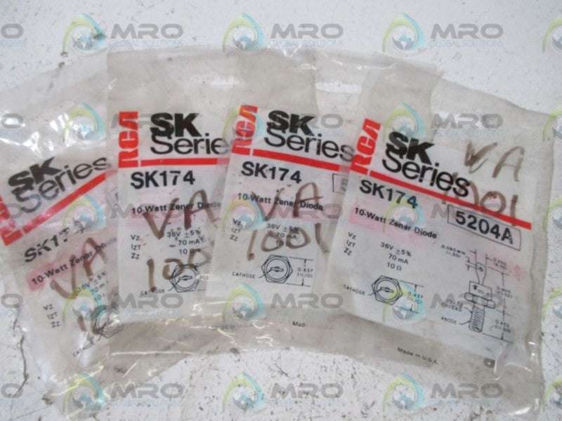 LOT OF 4 RCA SK174 (5204A) 10-WATTS ZENER DIODE NSNP IN A FACTORY BAG