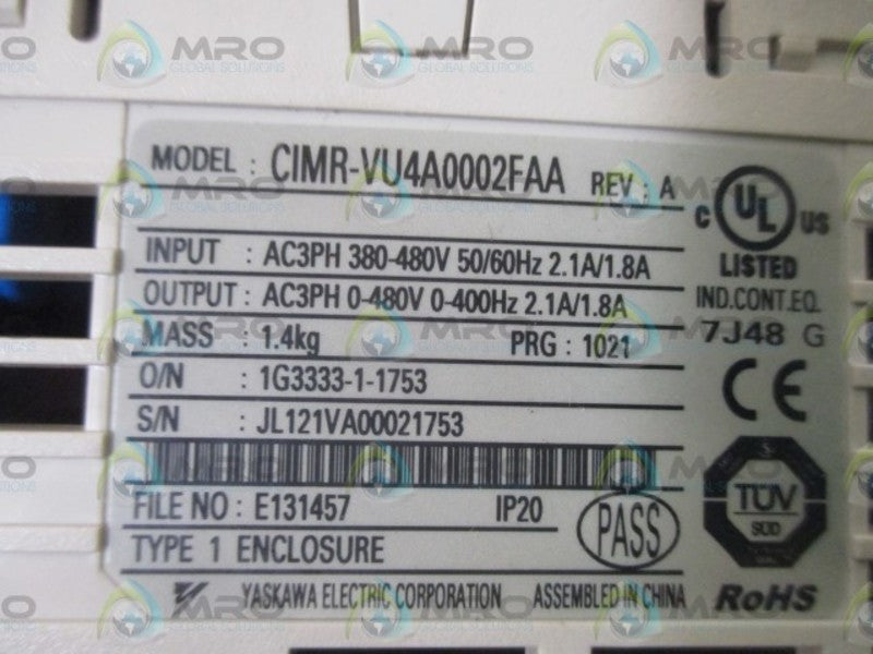 YASKAWA CIRM-VU4A0002FAA FREQUENCY DRIVE  UNMP