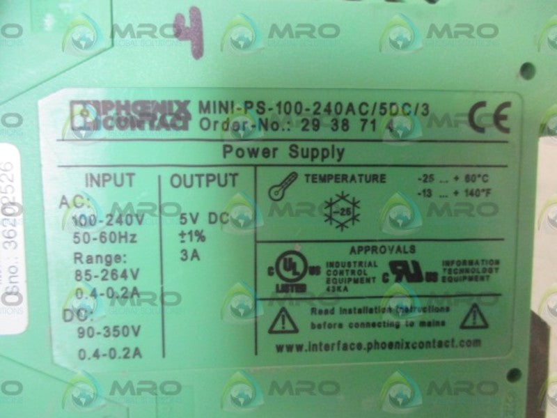 PHOENIX CONTACT MINI-PS-100-240AC/5DC/3 NSNP