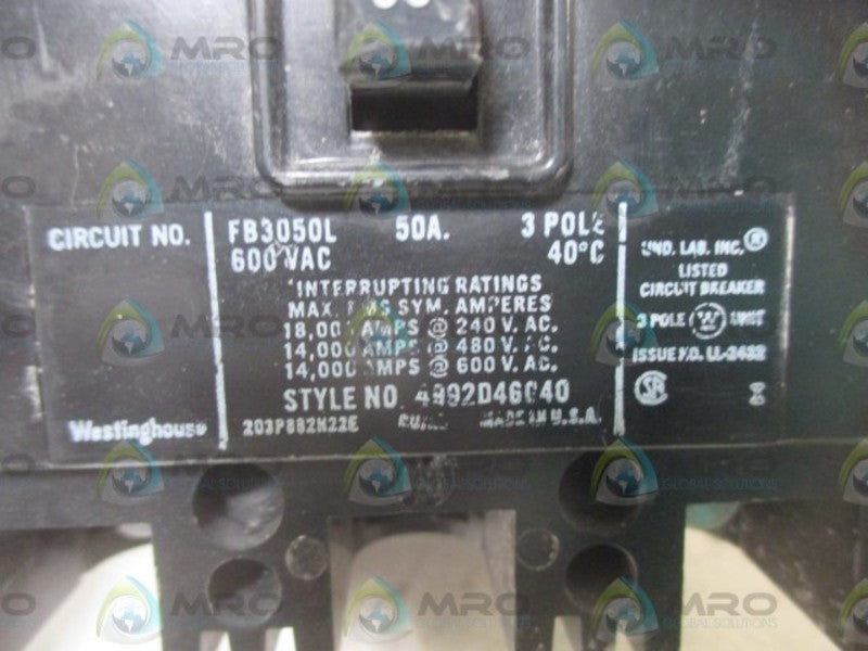 WESTINGHOUSE FB3050L CIRCUIT BREAKER  UNMP