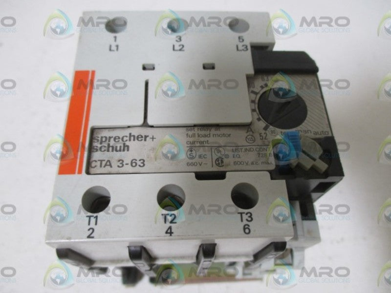SPRECHER+SCHUH CTA3-63 OVERLOAD RELAY 52-63  UNMP