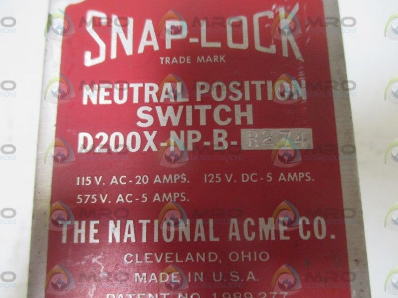 NATIONAL ACME CO. D200X-NP-B-R274 NEUTRAL POSITION SWITCH  UNMP