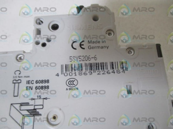SIEMENS 5SY5206-6 W/ 5ST3010 CIRCUIT BREAKER  UNMP