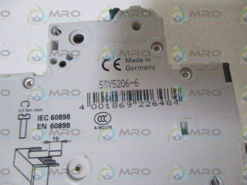 SIEMENS 5SY5206-6 W/ 5ST3010 CIRCUIT BREAKER  UNMP