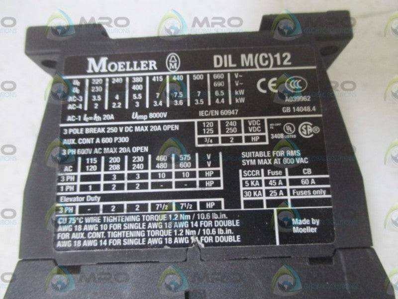 KLOCKNER MOELLER DILMC12-10 CONTACTOR (AS PICTURED)   NSNP