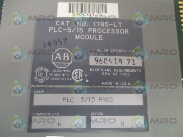 ALLEN BRADLEY 1785-LT SER. B F/W H PROCESSOR MODULE (REPAIRED)  UNMP