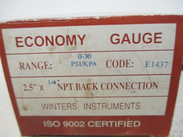 WINTERS  E1437 2.5" X 1/4" GAUGE 0-30PSI NSMP