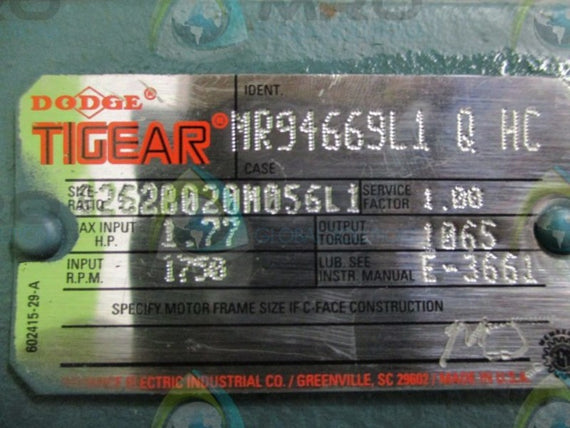 DODGE TIGEAR Q262B020M056L1 GEAR REDUCER 1.77 HP 1750 RPM  NSNP