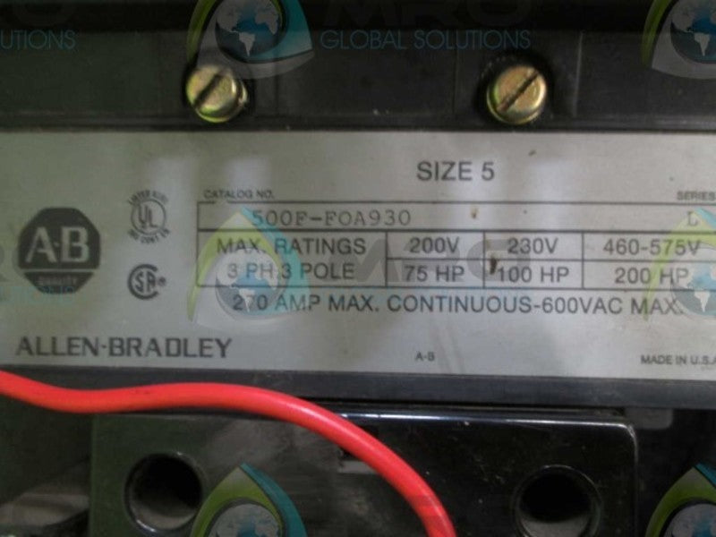 INDUSTRIAL SPARE PART 500F-FOA930 SER. L CONTACTOR SIZE 5 270 AMP 600 VAC  UNMP