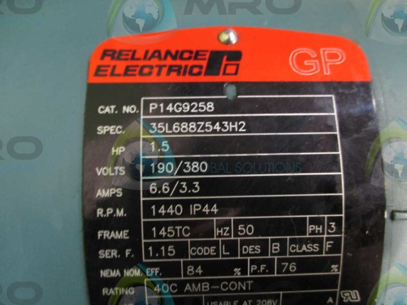 RELIANCE ELECTRIC P14G9258 AC INDUCTION MOTOR 1.5 HP 1440 RPM  UNMP