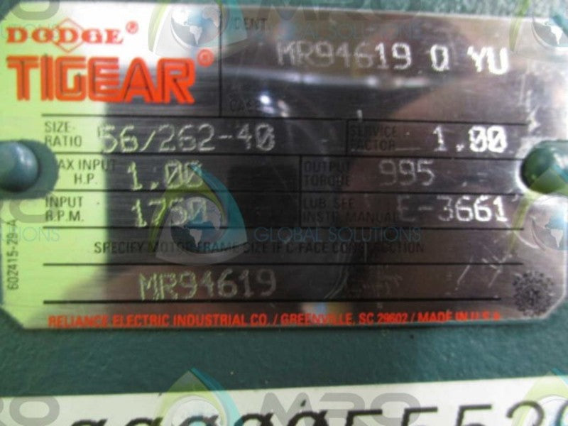 DODGE TIGEAR MR94619 GEAR REDUCER 1 HP 1750 RPM  NSNP