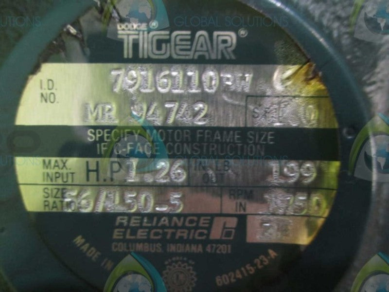 DODGE TIGEAR MR94742 GEAR REDUCER 1.26 HP 1750 RPM 56/150-5 SIZE  UNMP