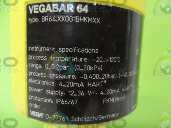 VEGA VEGABAR 64 PRESSURE TRANSMITTER BR64.XXGG1BHKMXX * NEW NO BOX *