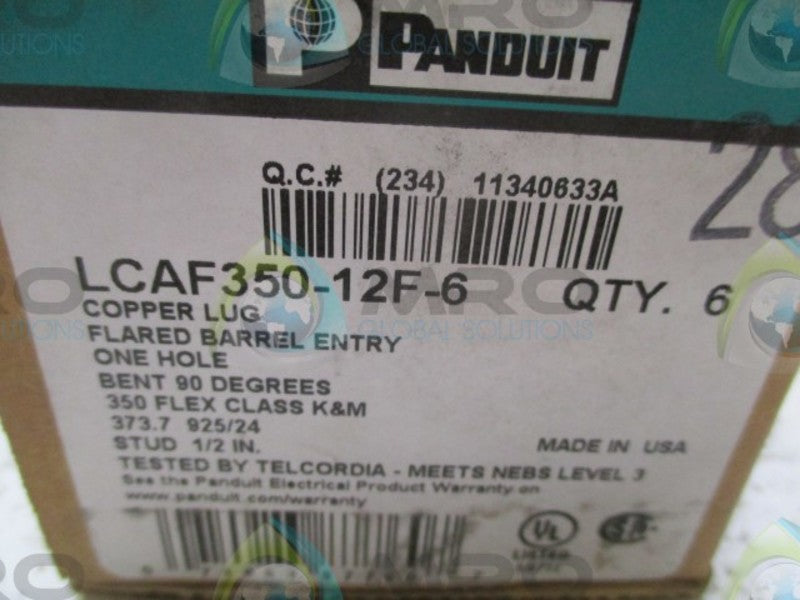 LOT OF 6 PANDUIT LCAF350-12F-6 ONE HOLE COPPER LUG NSMP