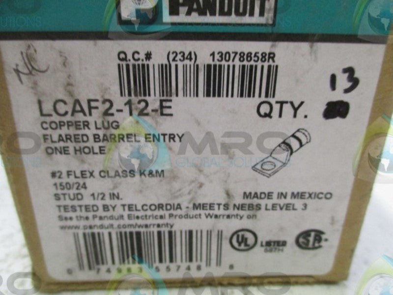 LOT OF 13 PANDUIT LCAF2-12-E ONE HOLE COPPER LUG NSMP