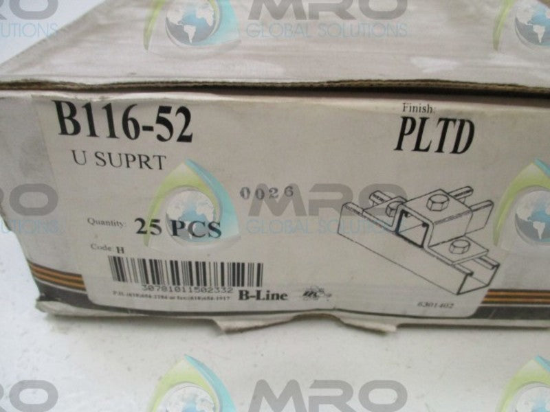 B-LINE B116-52 THREE HOLE U-SUPPORT PACKAGE OF 25  NSMP