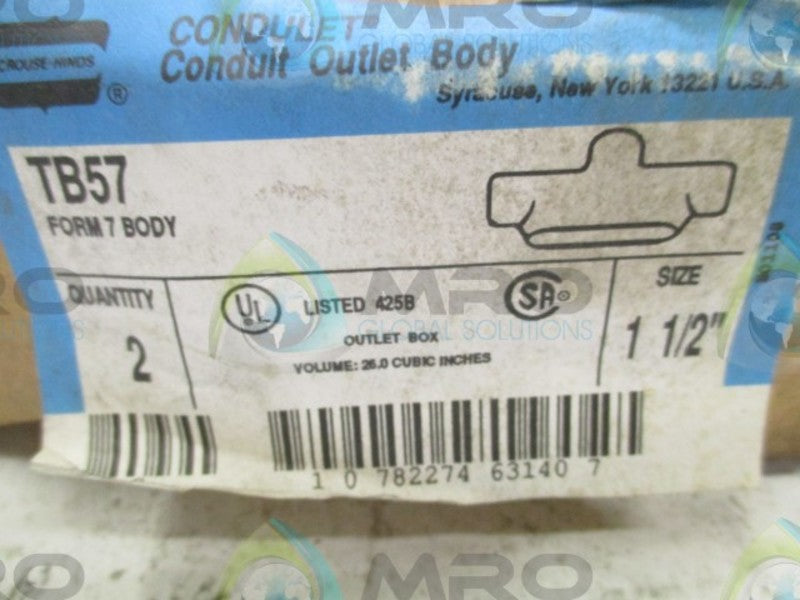 CROUSE-HINDS CONDULET TB57 CONDUIT OUTLET BODY 1-1/2" (PKG OF 2)  NSMP