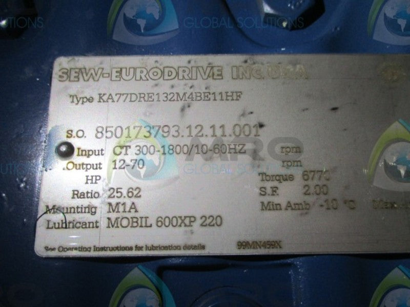 SEW-EURODRIVE KA77DRE132M4BE11HF GEAR MOTOR 7.50 HP 12-70 RPM NSNP