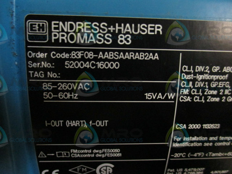 ENDRESS+HAUSER PROMASS F 83F08-AABSAARAB2AA  NSNP