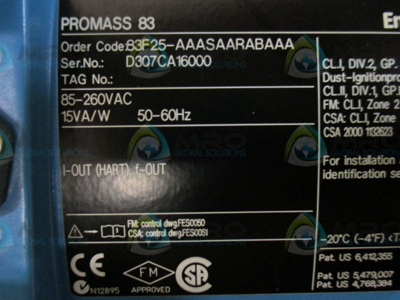 ENDRESS+HAUSER PROMASS F 83F25-AAASAARABAAA  NSNP