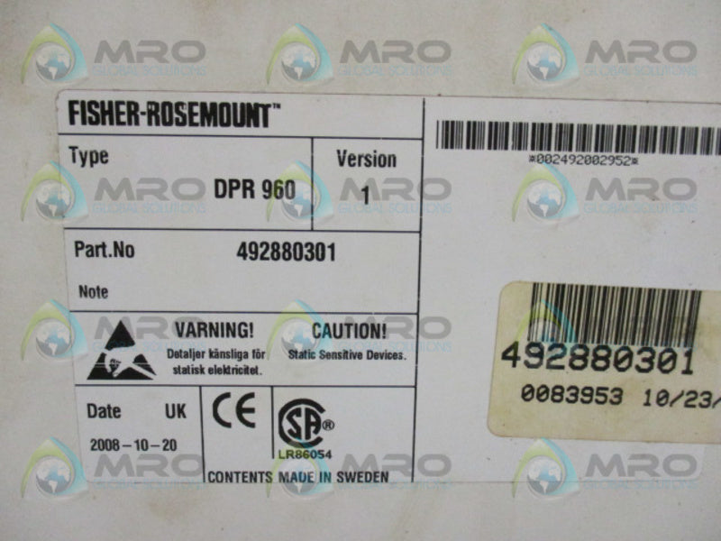 FISHER-ROSEMOUNT DPR960 492880301 SINGLE STATION MICROCONTROLLER  NSMP