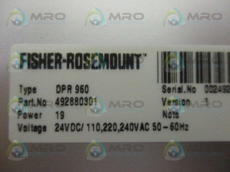 FISHER-ROSEMOUNT DPR960 492880301 SINGLE STATION MICROCONTROLLER  NSMP
