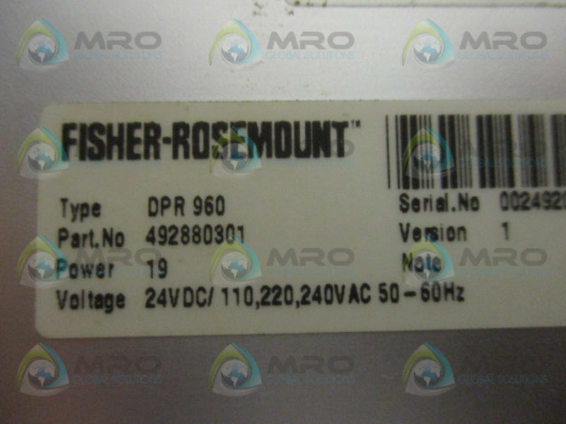 FISHER-ROSEMOUNT DPR960 492880301 SINGLE STATION MICROCONTROLLER  UNMP