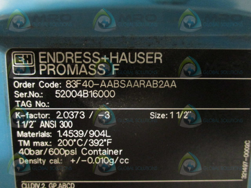ENDRESS+HAUSER PROMASS F 83F40-AABSAARAB2AA   NSNP
