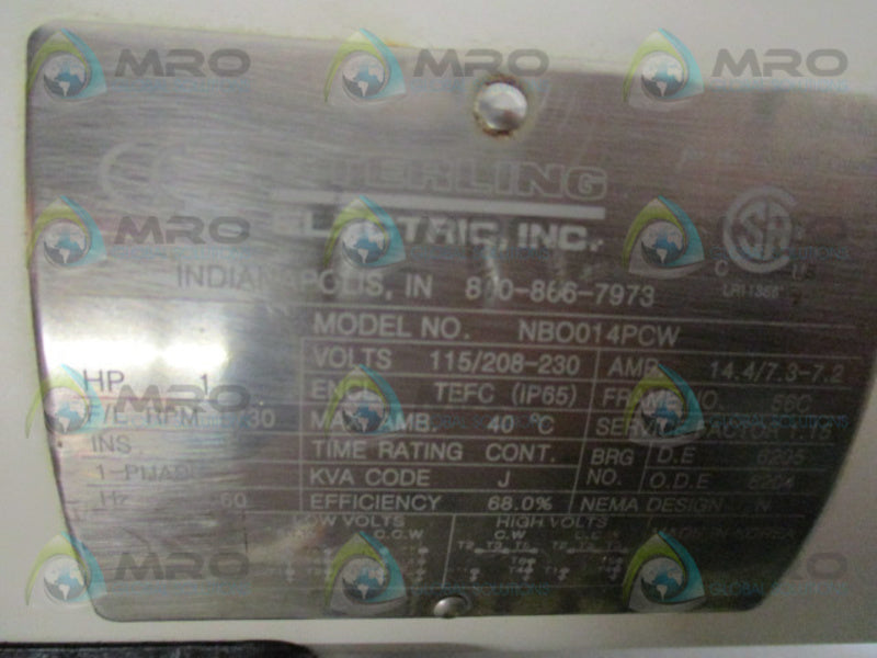 STERLING ELECTRIC NBO014PCW ELECTRIC MOTOR 1 HP 1730 RPM  UNMP