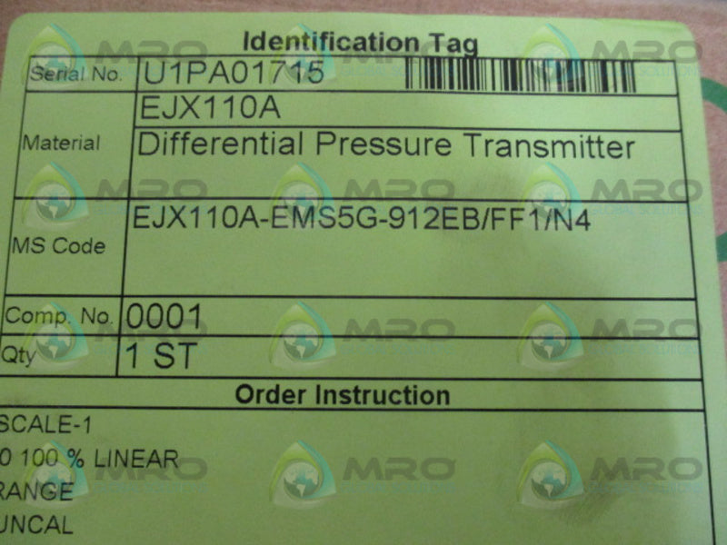 YOKOGAWA EJX110A-EMS5G-912EB/FF1/N4 PRESSURE TRANSMITTER  NSMP