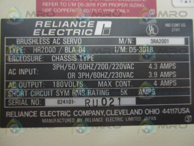 RELIANCE ELECTRIC HR2000/BLA-04 AC SERVO DRIVE  NSNP