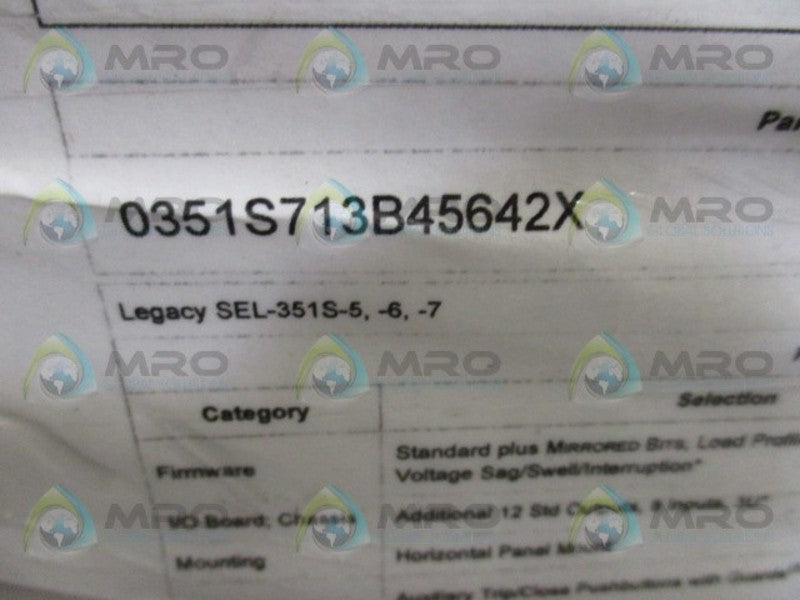 SEL SEL-351S 0351S713B45642X RELAY METER CONTROL  NSMP
