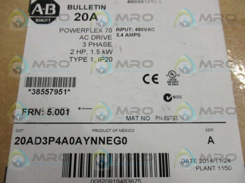 INDUSTRIAL SPARE PART POWERFLEX 70 20AD3P4A0AYNNEG0 SER. A AC DRIVE  NSMP