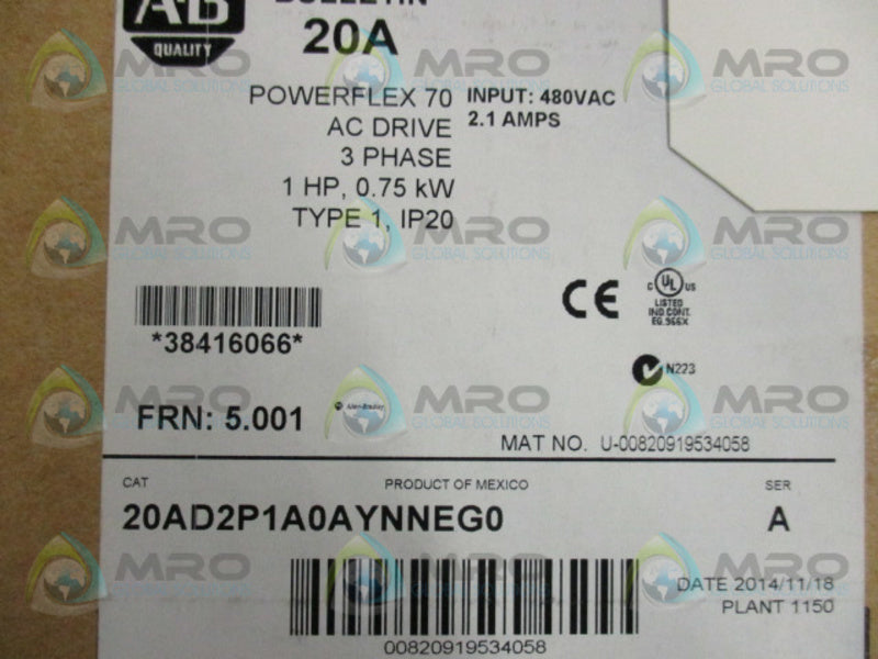 INDUSTRIAL SPARE PART POWERFLEX 70 20AD2P1A0AYNNEG0 SER. A AC DRIVE  NSMP