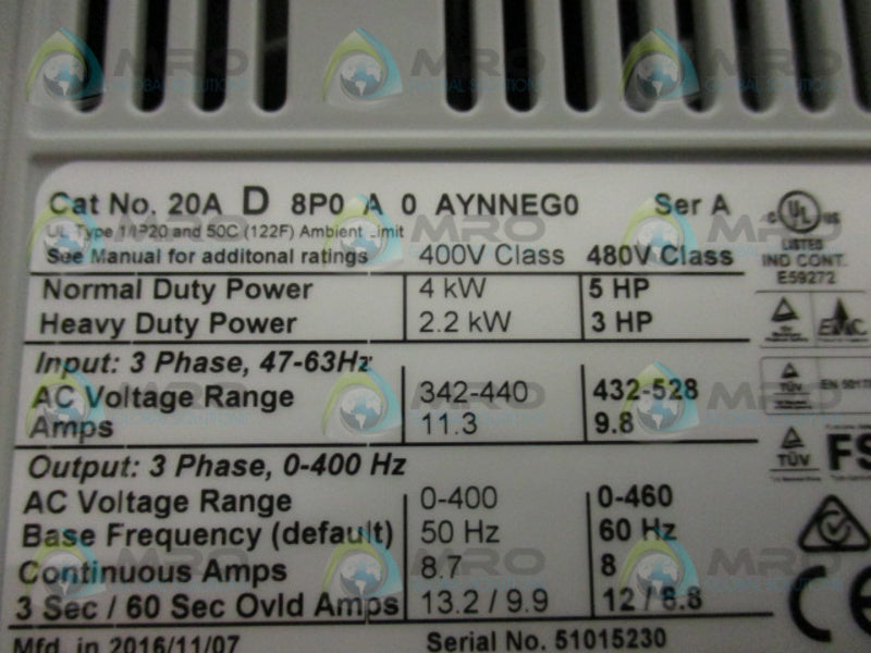 INDUSTRIAL SPARE PART POWERFLEX 70 20AD8P0A0AYNNEG0 SER. A AC DRIVE  NSMP