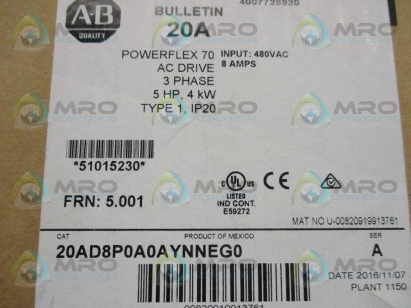 INDUSTRIAL SPARE PART POWERFLEX 70 20AD8P0A0AYNNEG0 SER. A AC DRIVE  NSMP