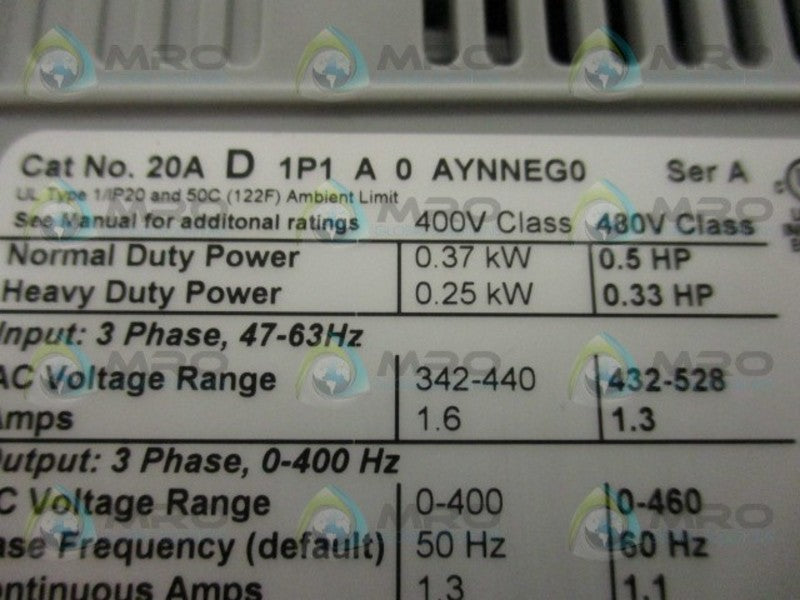 INDUSTRIAL SPARE PART POWERFLEX 70 20AD1P1A0AYNNEG0 SER. A AC DRIVE  NSMP