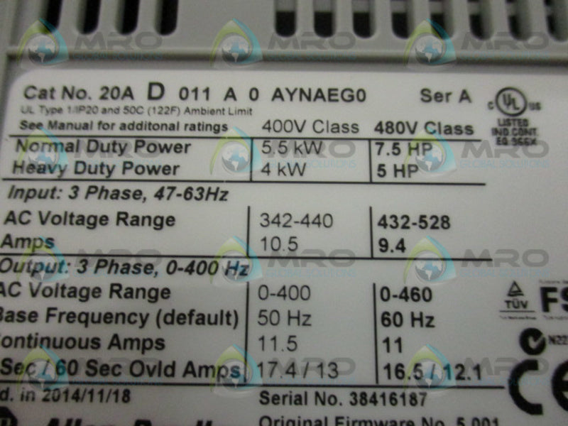 INDUSTRIAL SPARE PART POWERFLEX 70 20AD011A0AYNAEG0 SER. A AC DRIVE  NSMP