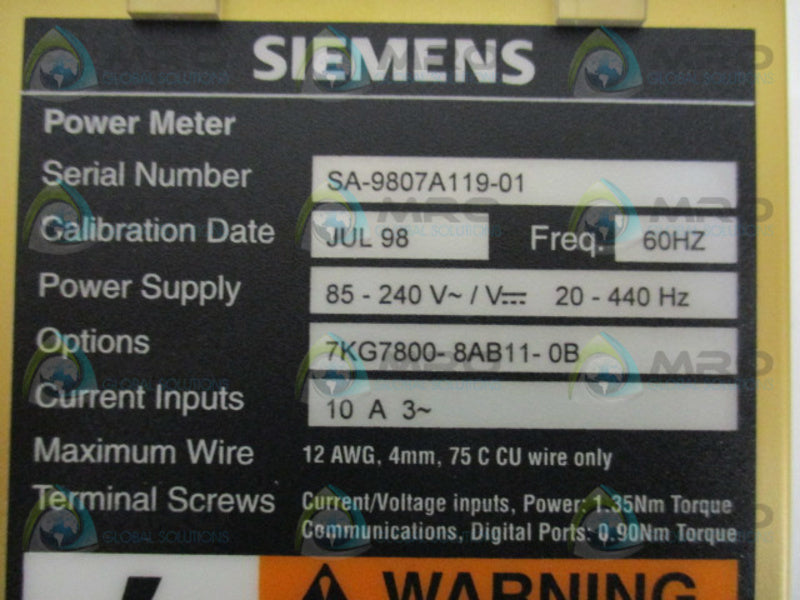 SIEMENS SIMEAS P 7KG7800-8AB11-0B POWER METER  NSMP