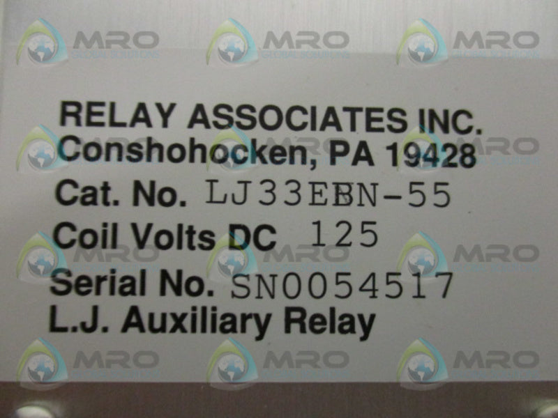 RELAY ASSOCIATES LJ33EBN-55 AUXILIARY RELAY  UNMP