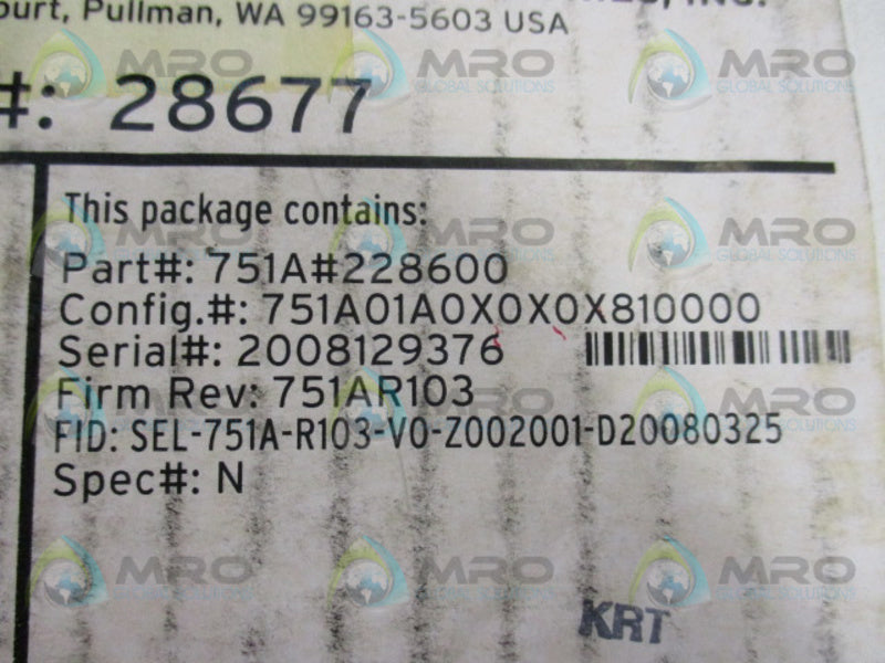 SEL SEL-751A 751A01A0X0X0X810000  NSMP