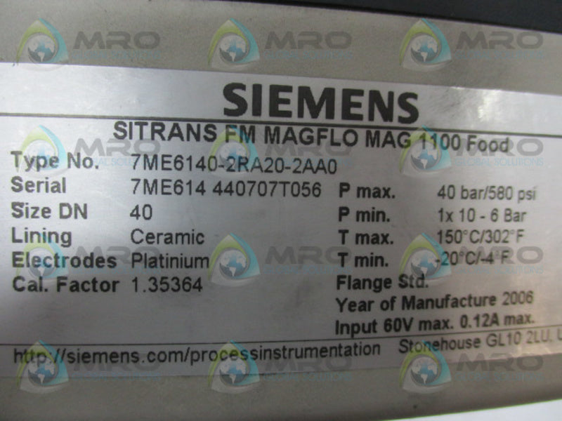 SIEMENS SITRANS FM 7ME6140-2RA20-2AA0 TRANSMITTER  UNMP