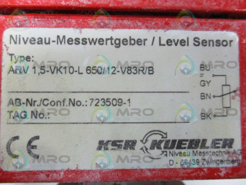 KUEBLER ARV1,5-VK10-L650/12-V83R/B LEVEL SENSOR  UNMP
