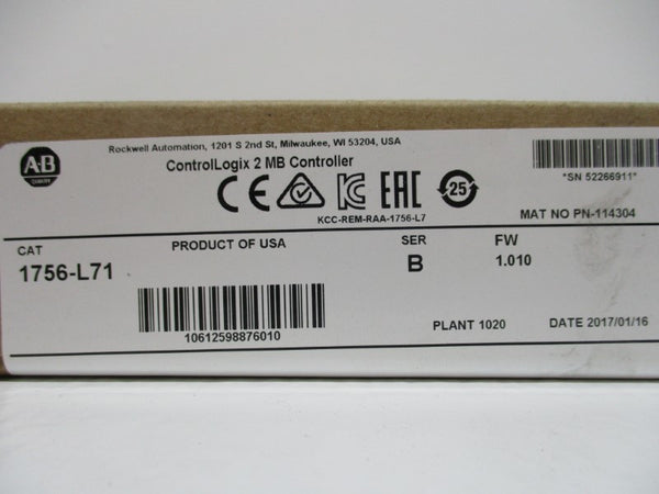 ALLEN BRADLEY 1756-L71 SER. B F/W 1.010 DATE: 2017  NSFS