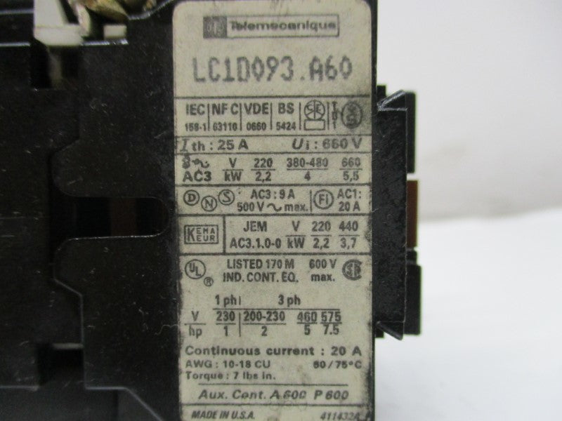 TELEMECANIQUE LC1D093.A60 120V UNMP