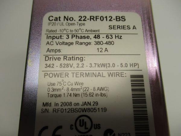 ALLEN BRADLEY 22-RF012-BS SER. A 380-480V 12A NSMP