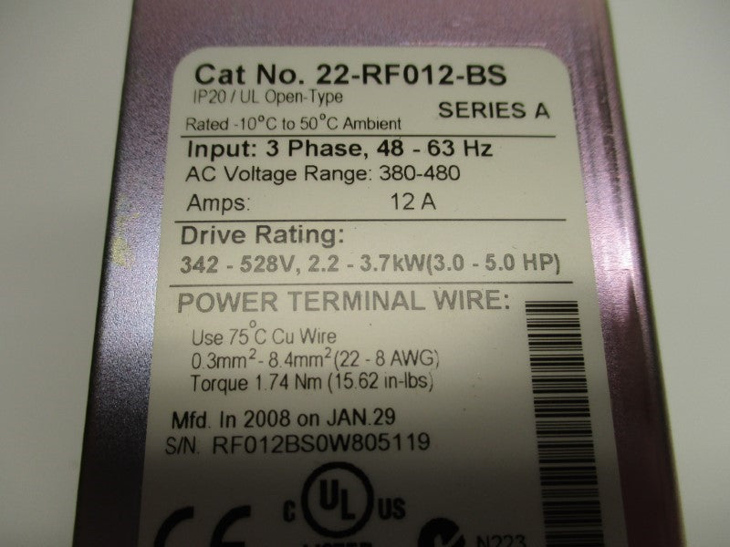 ALLEN BRADLEY 22-RF012-BS SER. A 380-480V 12A NSMP