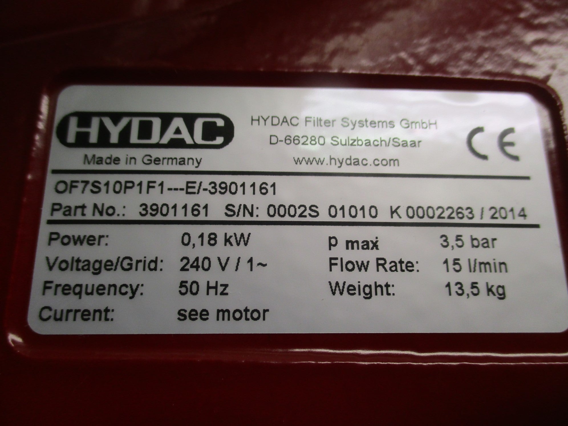 HYDAC 3901161 OF7S10P1F1---E/-3901161 240V 1.40/1.50A NSNP