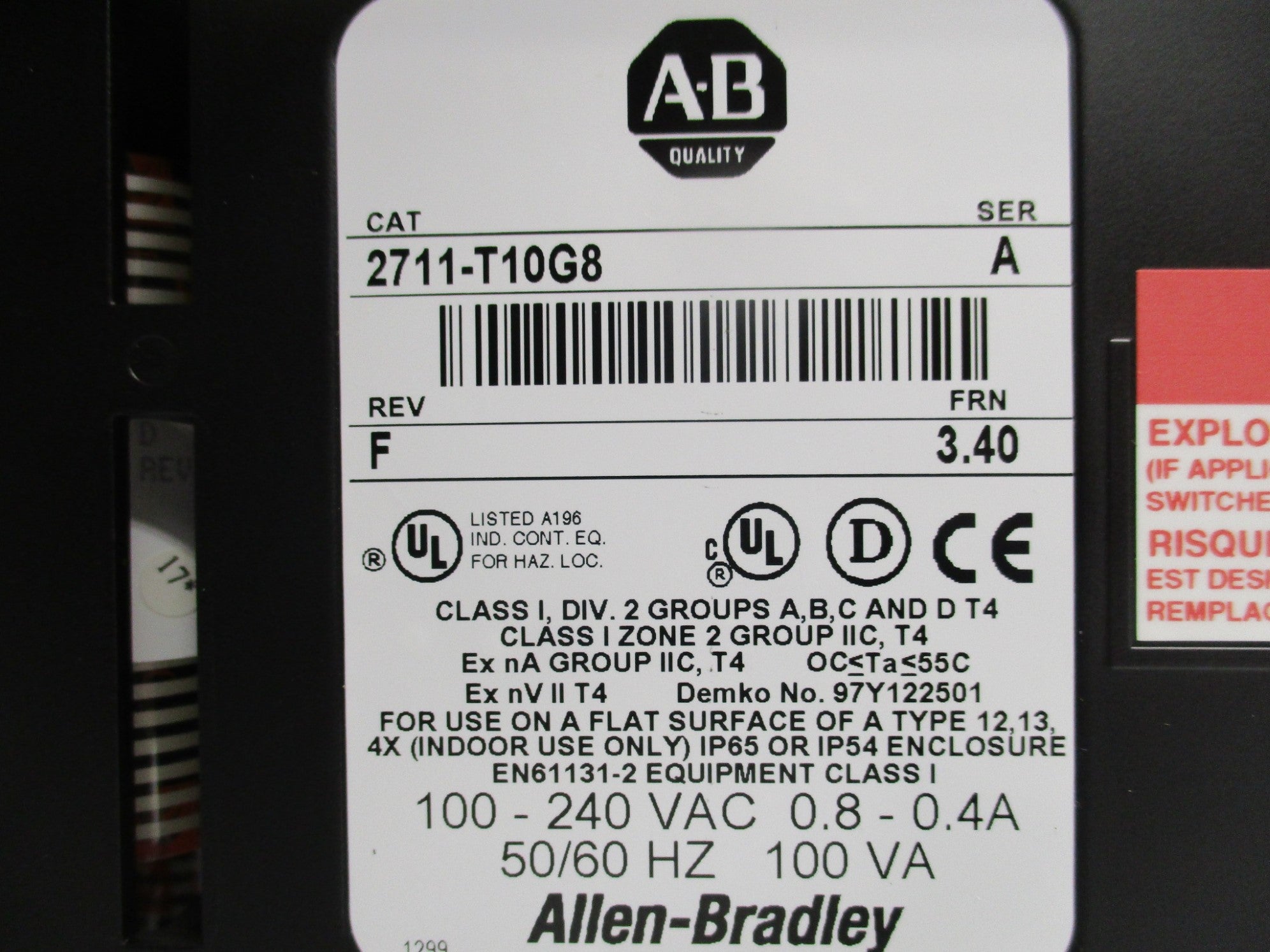 ALLEN BRADLEY 2711-T10G8 SER. A F/W 3.40 NSMP