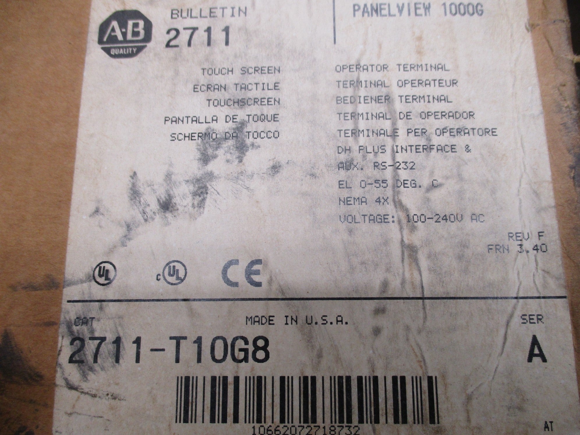 ALLEN BRADLEY 2711-T10G8 SER. A F/W 3.40 NSMP